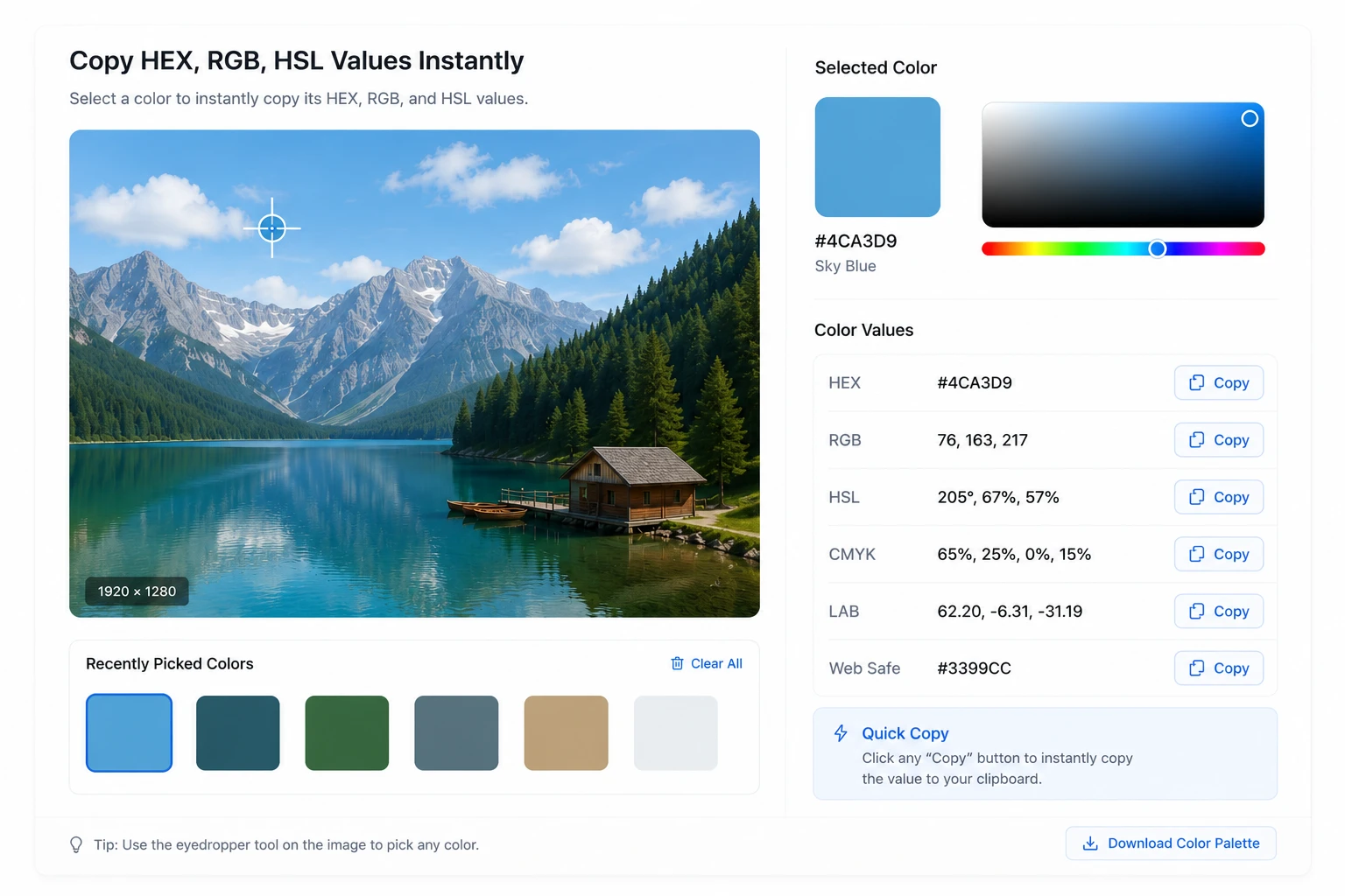 HEX-, RGB- und HSL-Werte schnell kopieren